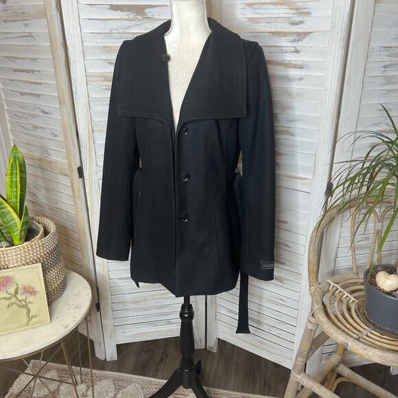 BABATON Women's The Connor Coat Short Virgin Wool Cashmere Coat Black Belted M - Picture 6 of 16